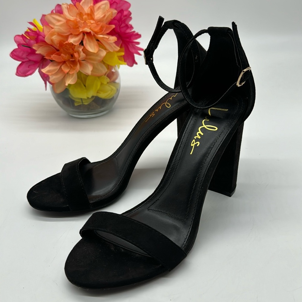 Lulu's Black Block Heel Suede Heels Special Occasion Prom Evening BHE6882A - Picture 1 of 8